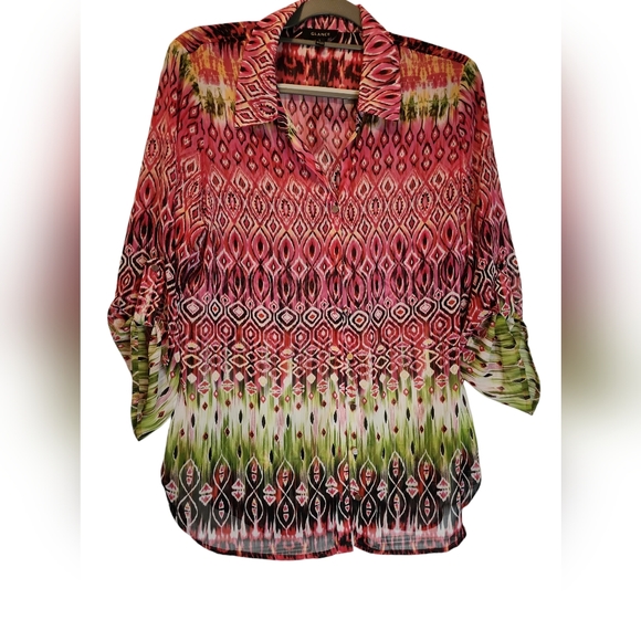 Glare Tops - Glance sheer taylored blouse large
